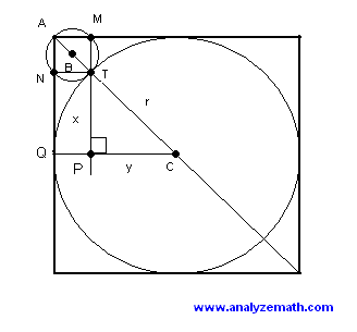 two tangent circles and a square, solution
