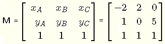 matrix of coordinates in triangle part d) problem 1