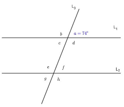 Angles in parallel and transverse lines, question 1