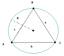 triangle with sides a, b and c and circumscribed circle of radius R