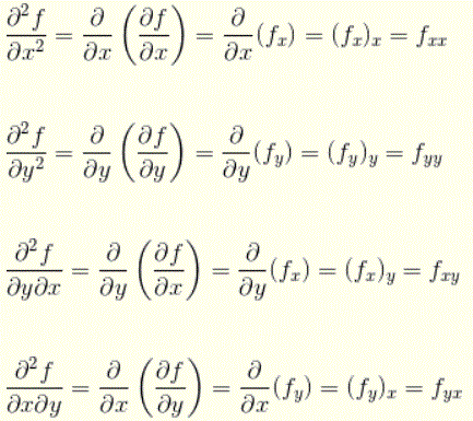 second order partial derivatives formulas
