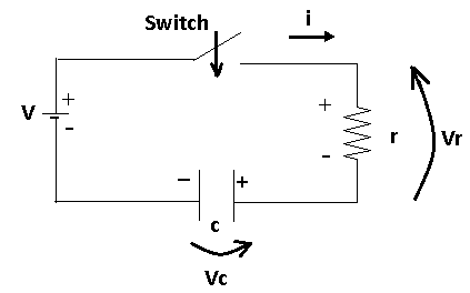 r-c circuit for a charging capacitor