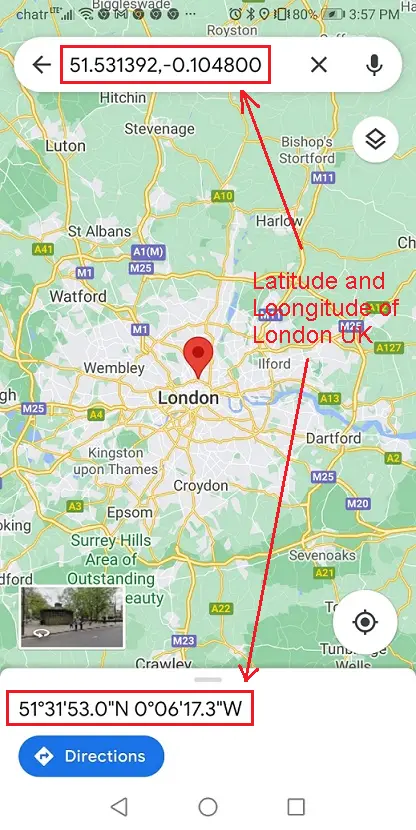 Latitrude and longitude of London City in the UK