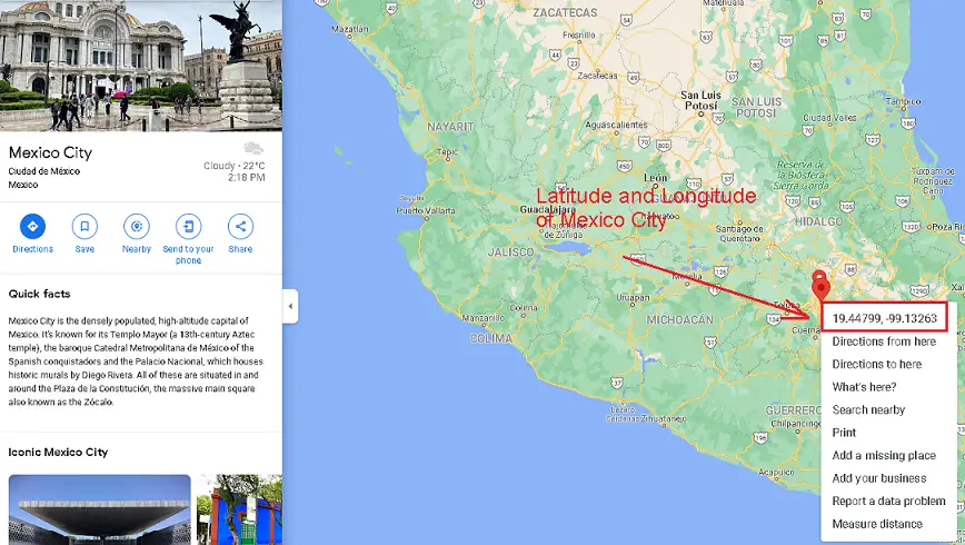 Latitrude and longitude of Mexico City