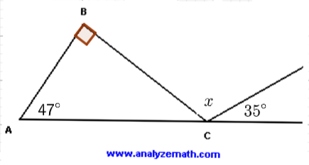 Right triangle with an exterior angle x