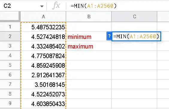 Type the Minimum Functions in Google Sheet 