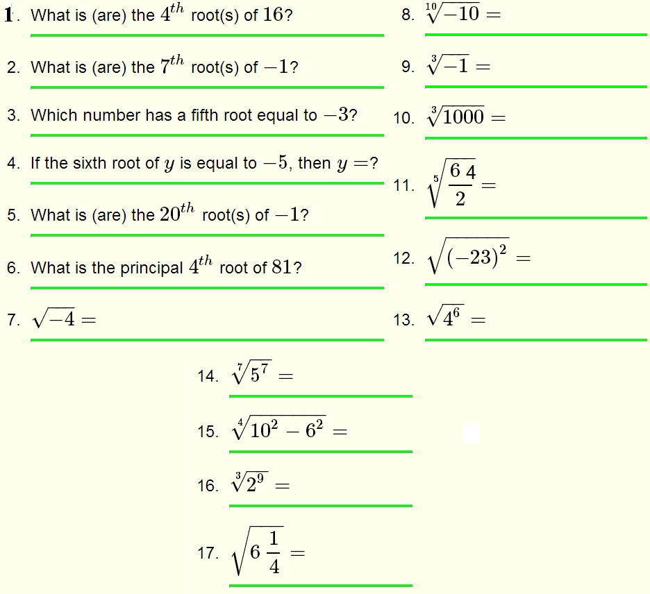 Roots Of Real Numbers And Radicals Questions With Solutions